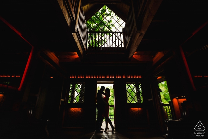 Photo by: <a href="https://www.wpja.com/photos/diamond-award-top-wedding-engagement-photographer/2495946">Miguel Gonzalez - Abington Pennsylvania Longwood Gardens Engagement Portrait - Silhouette after coming down the stairs.