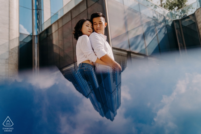 Engaged couple together during their enagagement shoot in Saigon 