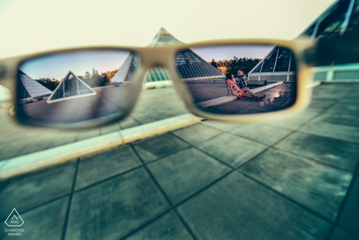 Edmonton, AB, Canada Engagement Shoot - framing in sunglasses 