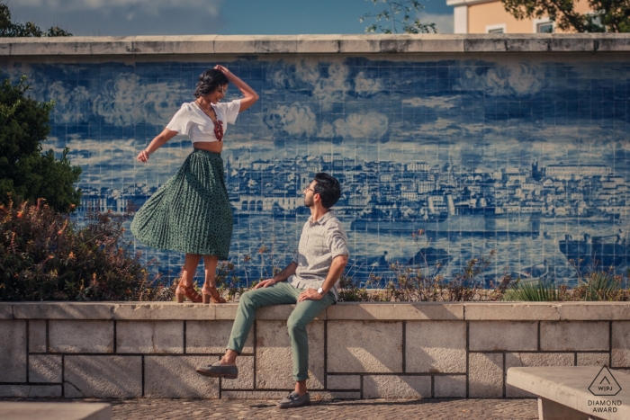 Dancing in Lisbon during outdoor engagement shoot Dancing in Lisbon during outdoor engagement shoot