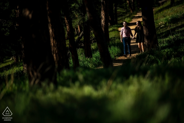 Photo by: <a href="https://www.wpja.com/photos/diamond-award-top-wedding-engagement-photographer/2513456">Jesse La Plante - Boulder Colorado Colorado Betasso Preserve - Pre-Bride and pre-groom hiking in the woods