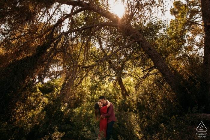 Dehesa engagement shoot in the afternoon trees