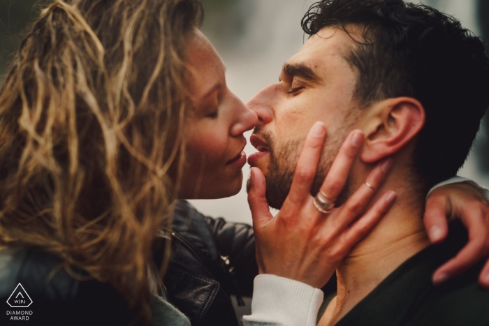 Photo by: <a href="https://www.wpja.com/photos/diamond-award-top-wedding-engagement-photographer/2524111">Ashley Davenport - Castle Dongington Derbyshire Iceland Pre Wedding Portrait - Close up of couple kissing