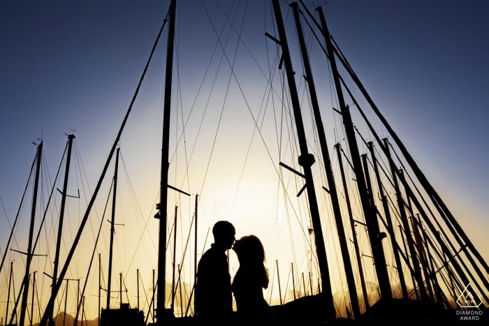 La Cala, Palermo, Italy Engagement Shoot - Kiss at sunset at the tourist port of Palermo 