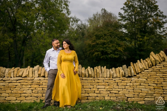 Photo by: <a href="https://www.wpja.com/photos/diamond-award-top-wedding-engagement-photographer/2531911">Jay Hoque - Uxbridge London Cotswald Airport, UK Couple Portrait by Stone Wall
