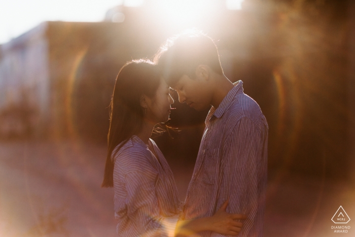 Ring of fire engagement portrait in Downtown Los Angeles, California