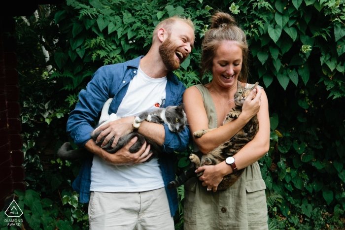 Photo by: <a href="https://www.wpja.com/photos/diamond-award-top-wedding-engagement-photographer/2544115">Matilda Delves - Canterbury Kent South London cute cats joining in the engagement portrait session.