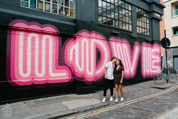 Shoreditch London Portraits - Love street art - Couple Engagement Session