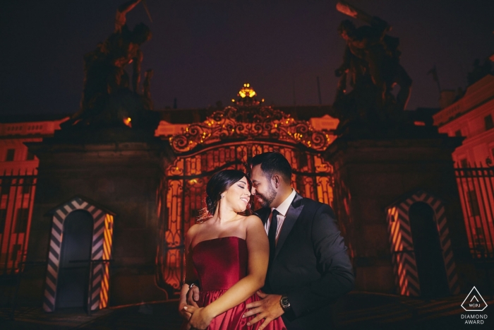 Photo by: <a href="https://www.wpja.com/photos/diamond-award-top-wedding-engagement-photographer/2544691">Kurt Vinion - Prague A couple during their very sexy night time engagement photo session at Prague Castle