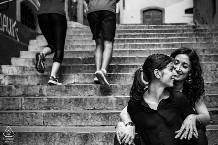 Portraits d'engagement en noir et blanc de Lyon