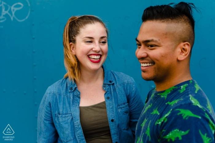 "We did this engagement shoot in the neighbourhood where they both work, Old Montreal. This photo was taken in a second, more casual, outfit."