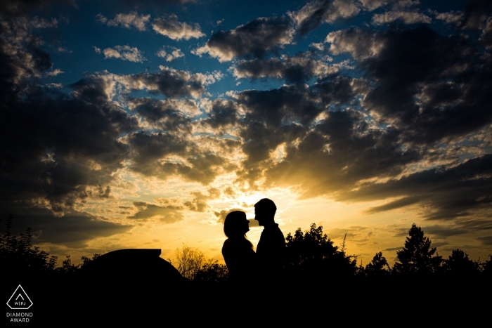 Hvězdárna a Planetárium Brno sunset portraits of engagement for a couple