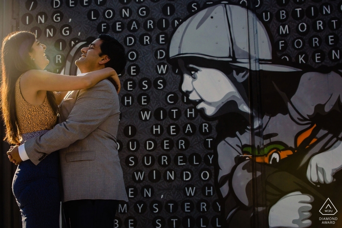 Brooklyn New York Engagement Photographer - "Saw the graffiti and the light and boom."