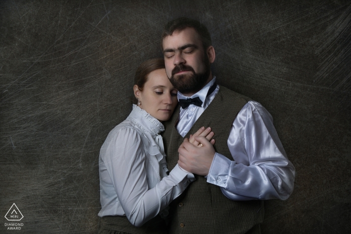 Photo by: <a href="https://www.wpja.com/photos/diamond-award-top-wedding-engagement-photographer/2548027">Julien Maria - Gironcourt Sur Vraine Engagement Photography for Grand Est - Image contains: studio, portrait, couple, engaged, retro, 1800's