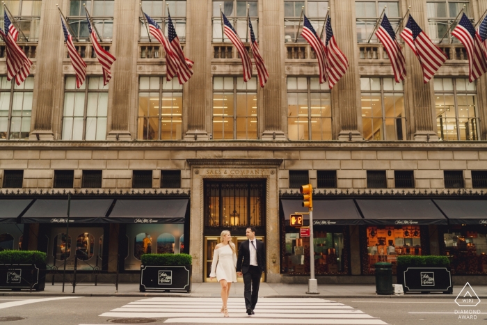 Photo by: <a href="https://www.wpja.com/photos/diamond-award-top-wedding-engagement-photographer/2549619">Ashley Davenport - Castle Dongington Derbyshire Engagement Photos from New York - Walking across the road in NY