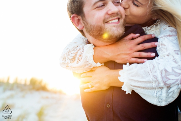 Engagement Portrait from Avalon, New Jersey Beach - Photography contains: hug, kiss, couple, lifestyle, beach