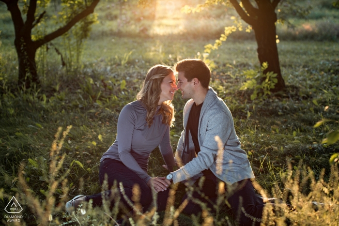 Engagement Portrait from Niagara-on-the-Lake, Ontario - Photography contains: Golden hour at an apple orchard