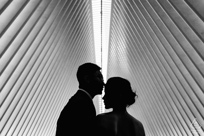 Photo by: <a href="https://www.wpja.com/photos/diamond-award-top-wedding-engagement-photographer/2554582">Wenjie Han - Long Island City New York world trade center - engaged couple silhouette during portrait shoot