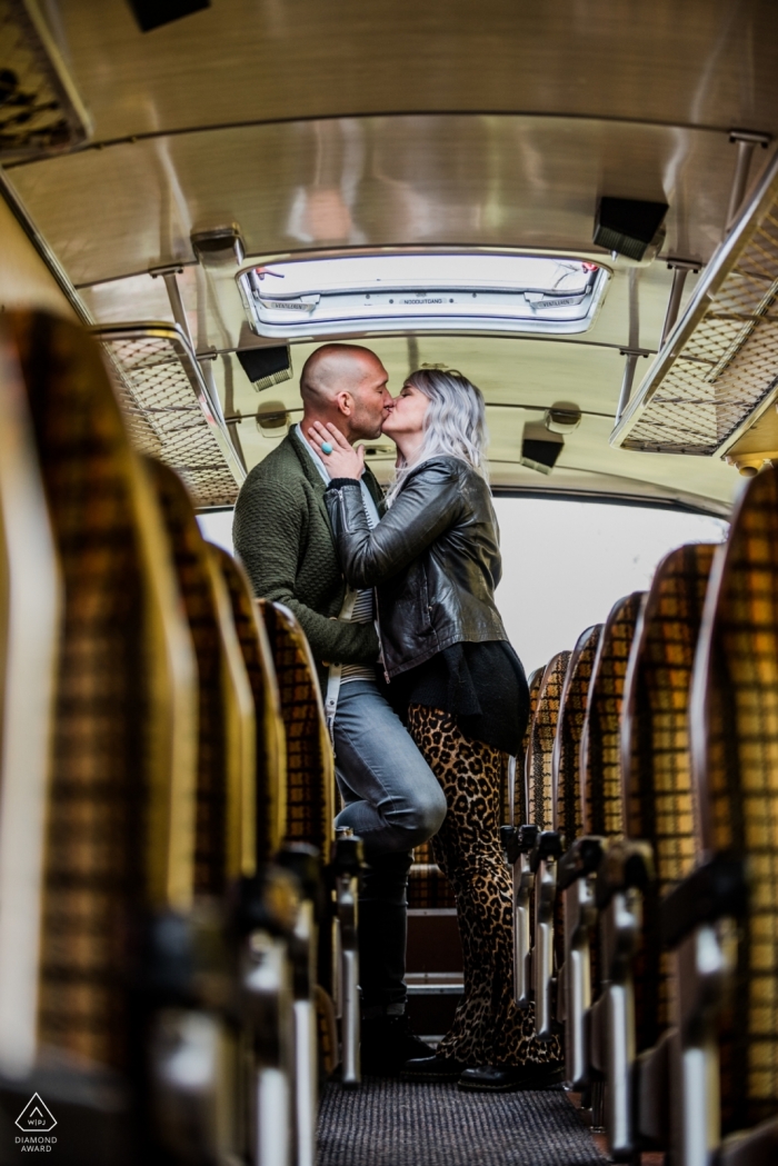 ede engagement photography inside old busses 