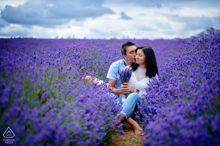 Engagement portraits from a London, UK lavender field 