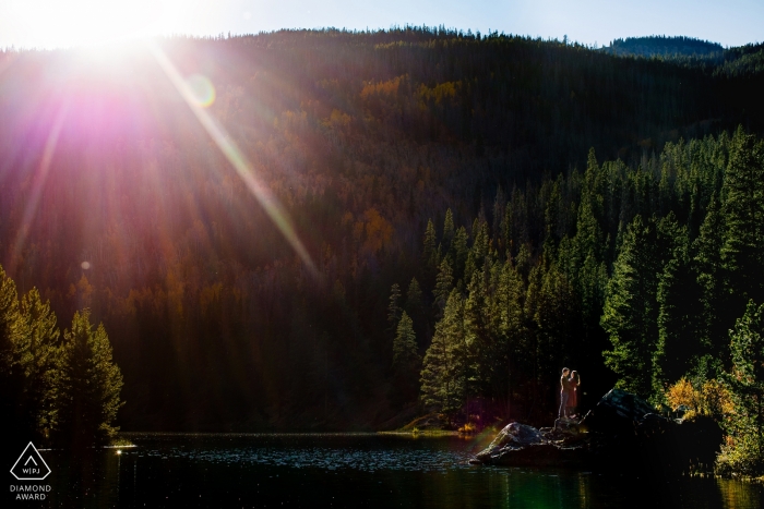 Photo by: <a href="https://www.wpja.com/photos/diamond-award-top-wedding-engagement-photographer/2558294">Stacy Gillespie - Silverthorne Colorado Officers Gulch, Frisco — Catching that harsh Colorado sun during an engagement session in the mountains