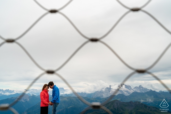 Photo by: <a href="https://www.wpja.com/photos/diamond-award-top-wedding-engagement-photographer/2558454">Lisa Pacor - Trieste Trieste Engagement portraits outdoors above Dolomites, Italy