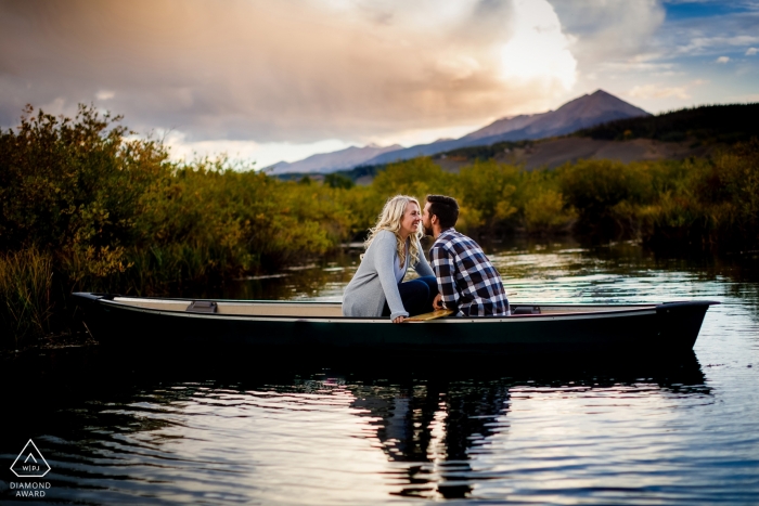 Silverthorne, CO Engagement Portraits aboard the Love Boat at Sunset 