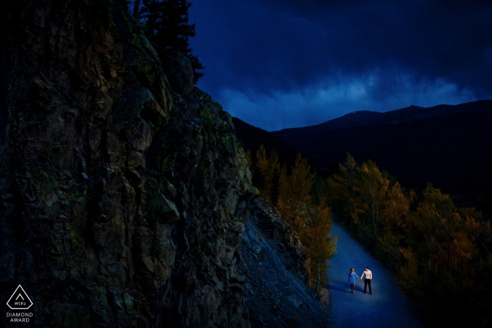 Photo by: <a href="https://www.wpja.com/photos/diamond-award-top-wedding-engagement-photographer/2559319">Stacy Gillespie - Silverthorne Colorado Breckenridge, CO Engagement Shoot in the Mountains — Late night stroll