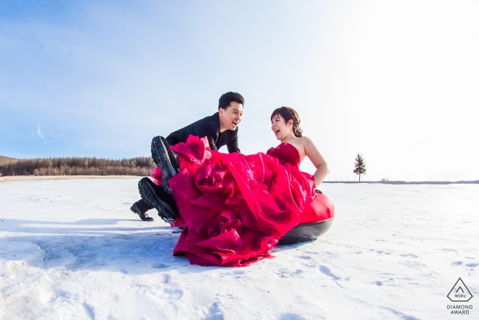 Fujian China Formal Engagement Portrait Session in the Snow