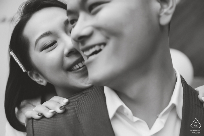 Beijing China Black and White Close-Up Engagement Portraits