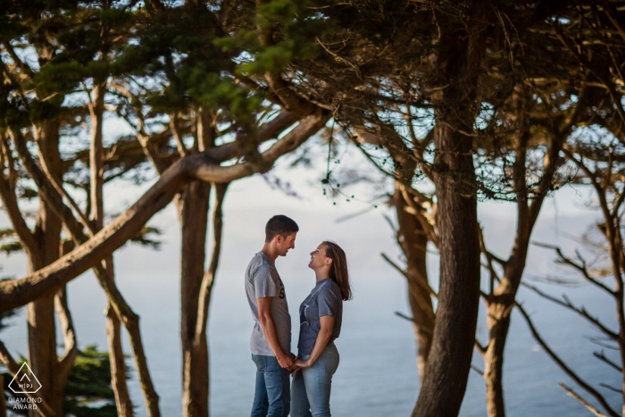 Photo by: <a href="https://www.wpja.com/photos/diamond-award-top-wedding-engagement-photographer/2560104">Chris Shum - Sunnyvale California Engagement Portrait Session in San Francisco - Lovely couple framed inside the cypress