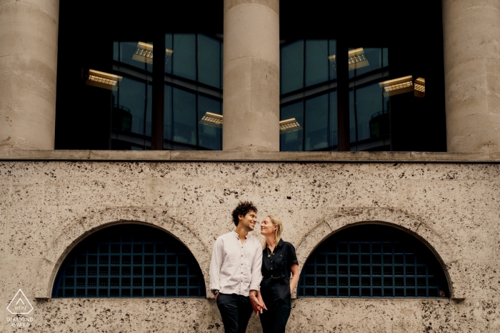 Photo by: <a href="https://www.wpja.com/photos/diamond-award-top-wedding-engagement-photographer/2562451">Ashley Davenport - Castle Dongington Derbyshire Portrait of engaged couple messing round in London