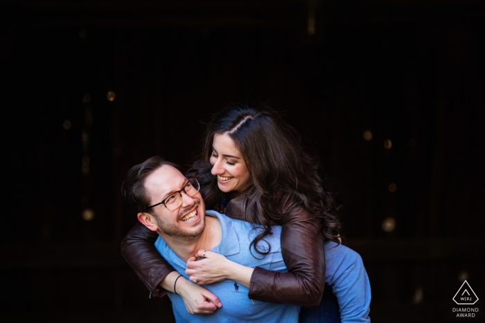 Tinicum Park, Bucks County, Pennsylvania engagement session with a piggy-back ride