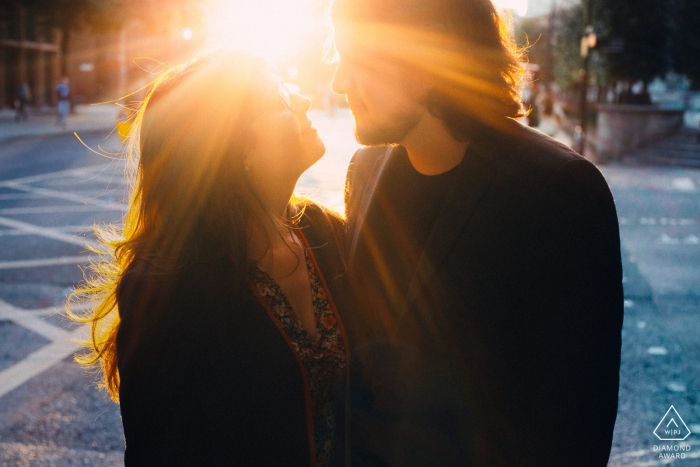 London - UK Bride and groom - Photographer shooting straight into the sun