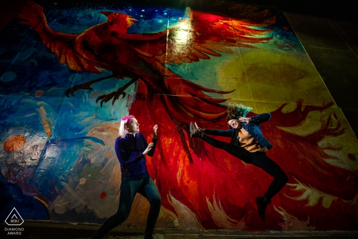 Minnesota Fine Art Portraits - Duluth Couple having fun in front of art