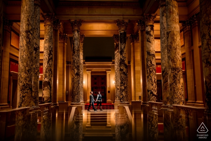 Minnesota Capital Engagement Photography – Couple walking through the capital 