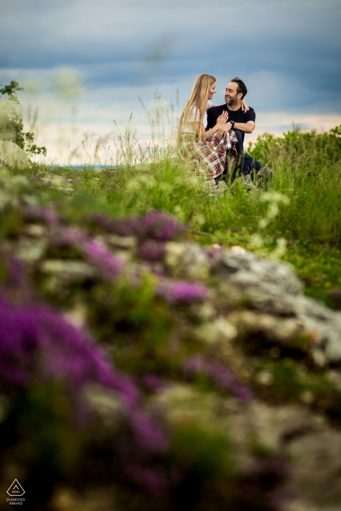 Czech Republic engagement photo session - Brno couple posing for portraits in a calm place 