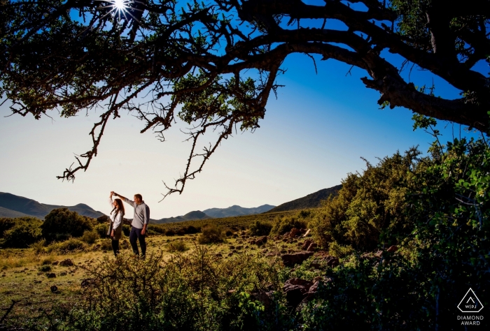 Engagement Couple Portrait - Image contains: Sunset in Almería, dancing, sunset, trees