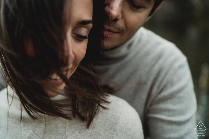 Napoli, IT Engagement Couple Photography - Portrait contains: shot, tight, faces, hug, embrace