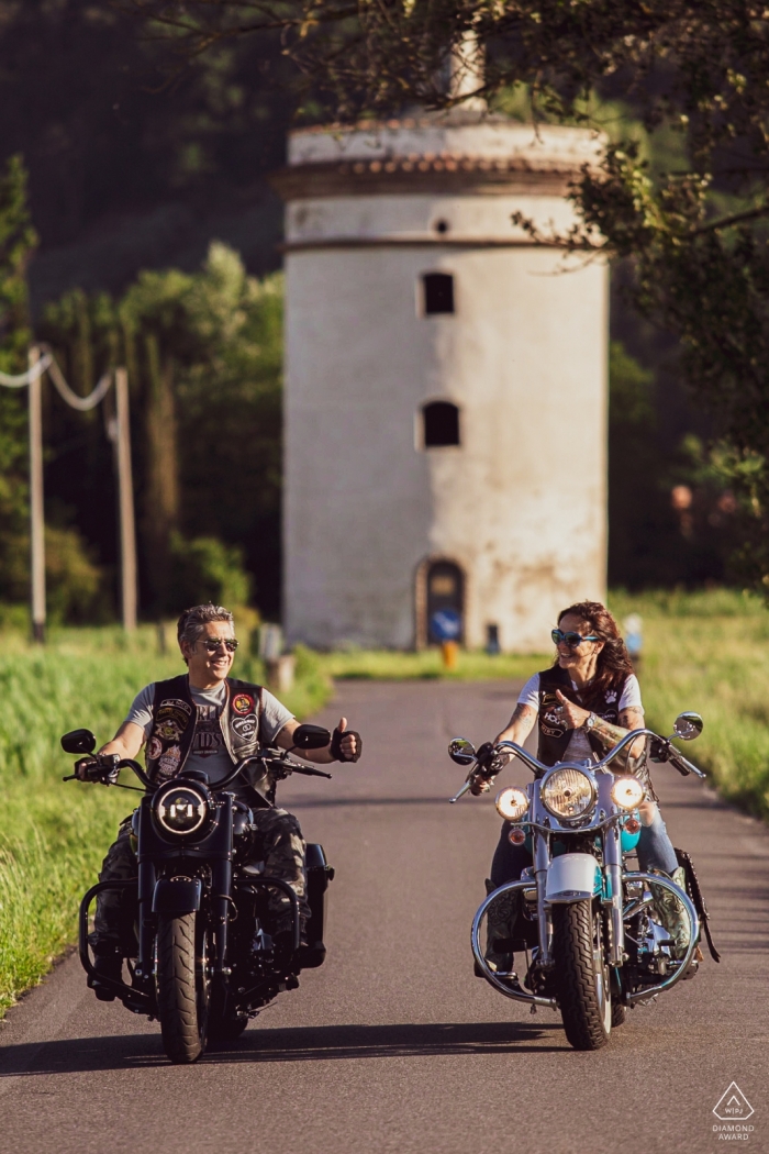 Photo by: <a href="https://www.wpja.com/photos/diamond-award-top-wedding-engagement-photographer/2568229">Alice Franchi - Pescia Pistoia Lucca, Toscana Engagement Portrait Session - Image contains: motorcycle, harley, davidson, bikers, bikes
