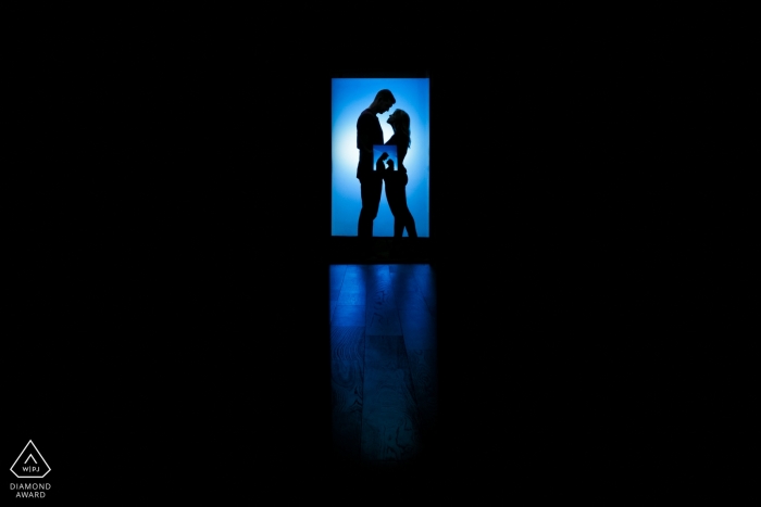 Southern California Engagement Photography Session - Image contains: Silhouette, black, blue, doorway