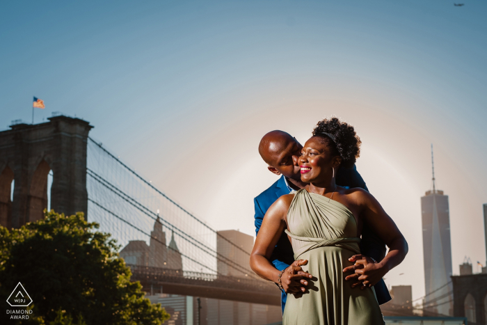 New York City Dumbo, Brooklyn Couple's portrait at the bridge.