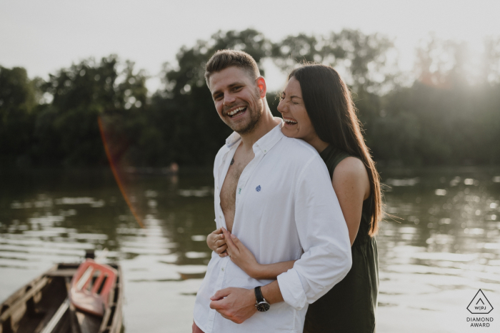 Martely, Hungary Fun Couple Portraits - Session at the Water with Hugs.