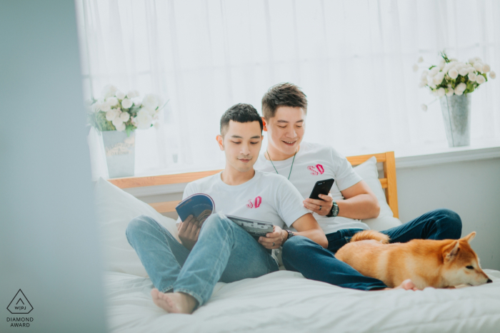 Taipei, Taiwan Engagement photo with their dog together.