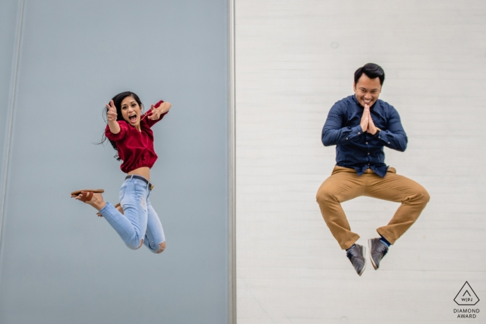 Photo by: <a href="https://www.wpja.com/photos/diamond-award-top-wedding-engagement-photographer/2573081">Kathleen Ricker - Linthicum Heights Maryland Kennedy Center - Washington DC - Couple Posing for Engagement Pictures with Styled Jumps
