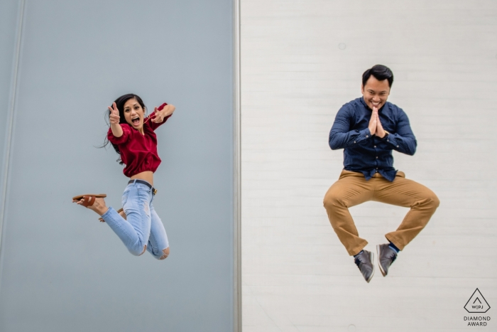 Kennedy Center - Washington DC	- Couple Posing for Engagement Pictures with Styled Jumps