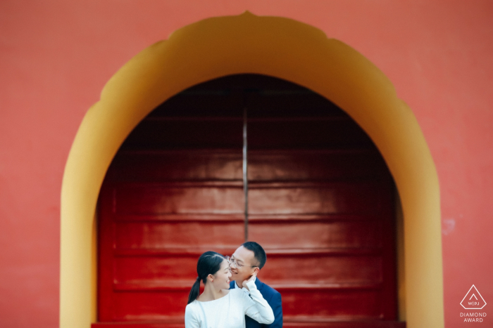 Beijing China Red Engagement Portrait under the Golden Mc Arch