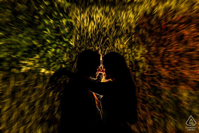 Mumbai slow-shutter engagement portrait at night | Back Light and Lens Zoom!