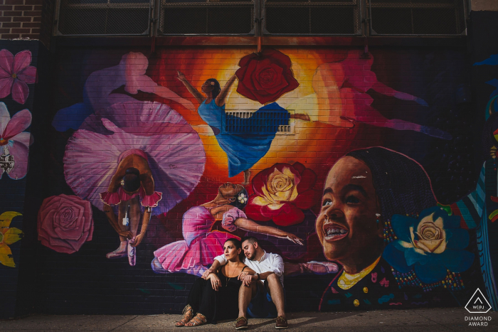 Old City Philadelphia Photographer: I love graffiti and murals. I use them and flashed this. Engagement Photography on the streets.