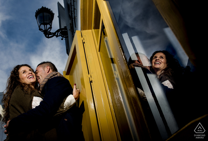 Mojacar Almeria engagement photo session - A great day in Almeria with a reflection and a kissing couple